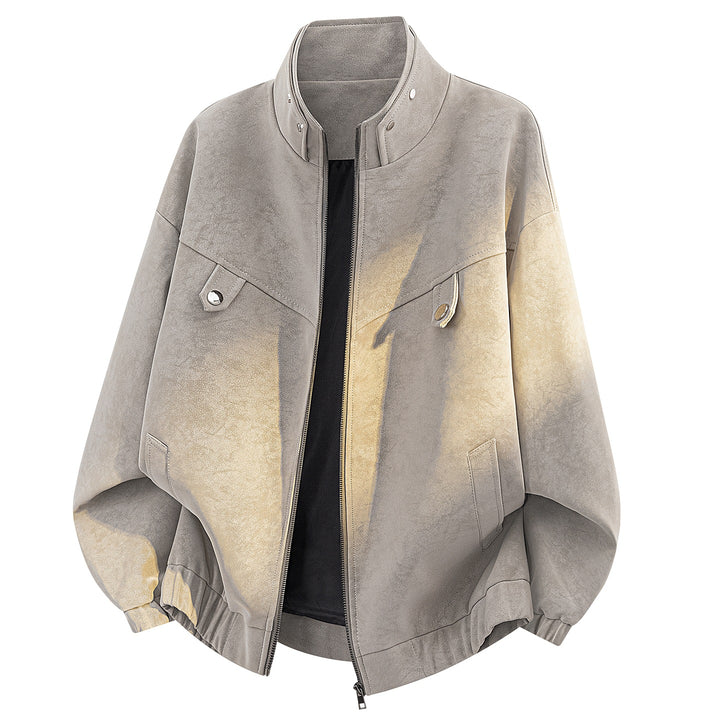 Herren Oversize Velours-Optik Bomberjacke mit hohem Stehkragen, asymmetrischer Brustpasse & elastischem Saum Echoarchiv