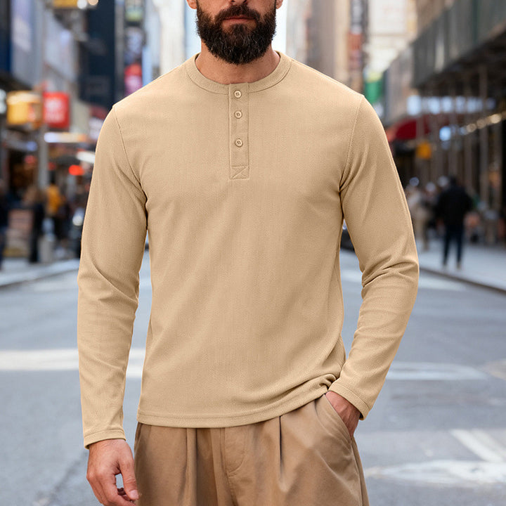 Herren nan Thermo-Henley-Langarmshirt mit Waffelstruktur, Rundhalsausschnitt und Knopfleiste Echo Archiv