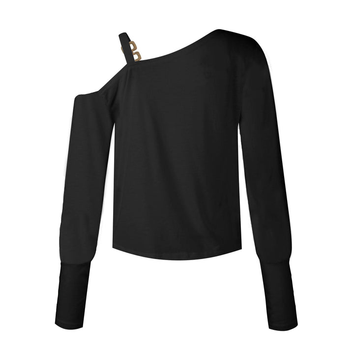 Damen Asymmetrisches Off-Shoulder Shirt mit Ziergurt und Ballonärmeln – Avérine