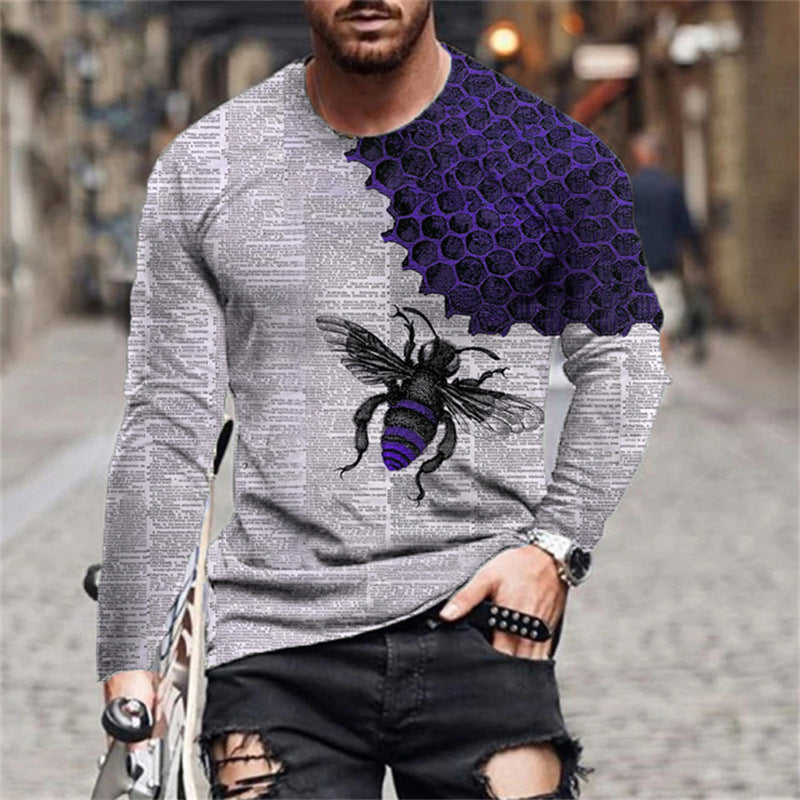 Herren Langarmshirt mit kreativem Bienen- und Honigwabenmuster Echoarchiv
