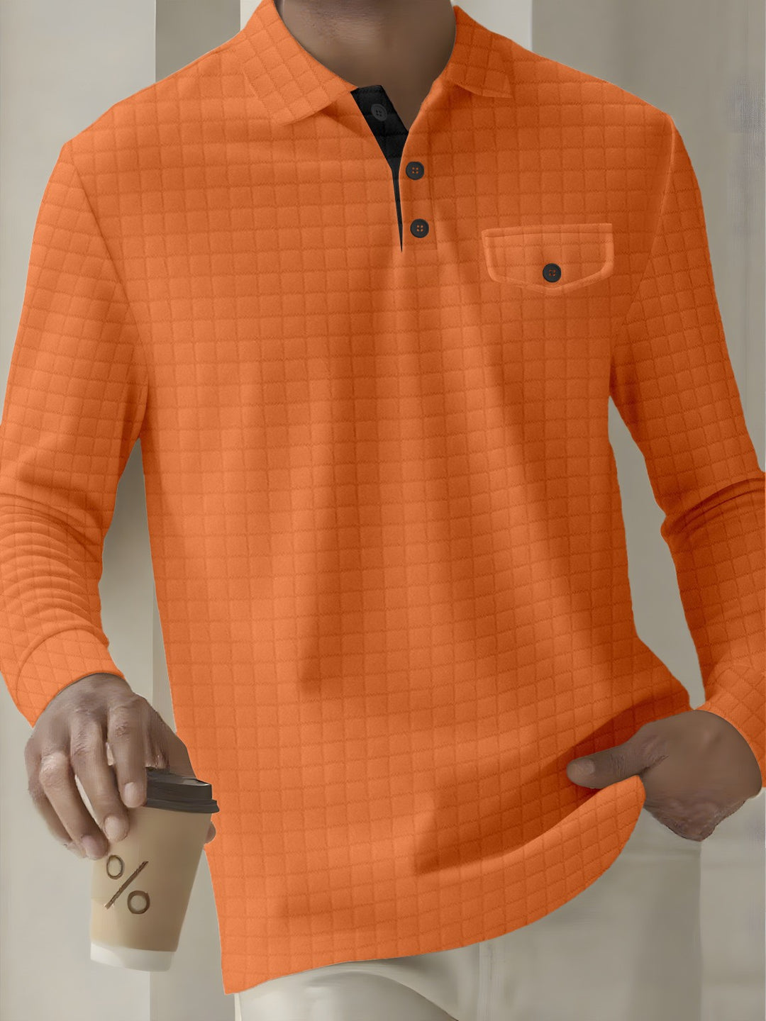 Herren Langarm Poloshirt mit strukturiertem Design Echoarchiv