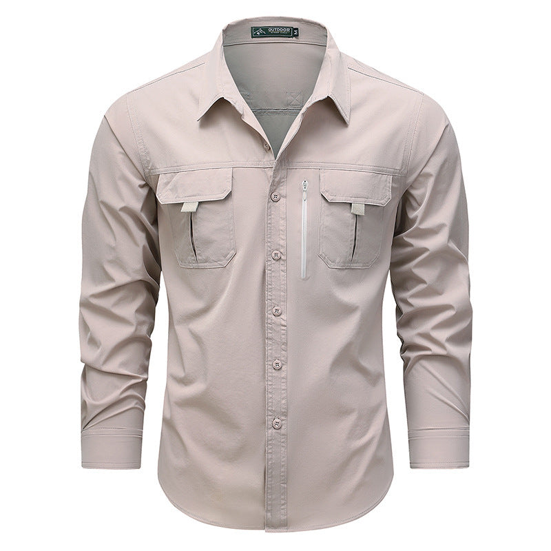 Men's technical long-sleeve utility shirt with dual flap chest pockets and concealed zip utility pocket – Arvello