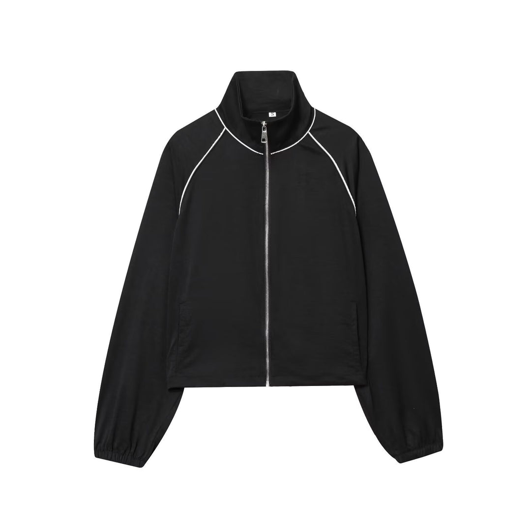 Damen Cropped Sportive Trainingsjacke mit Stehkragen und Kontrastpaspel Echo Archiv