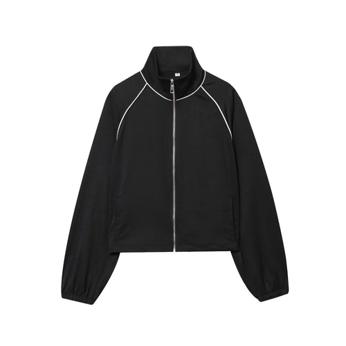 Damen Cropped Sportive Trainingsjacke mit Stehkragen und Kontrastpaspel Echo Archiv