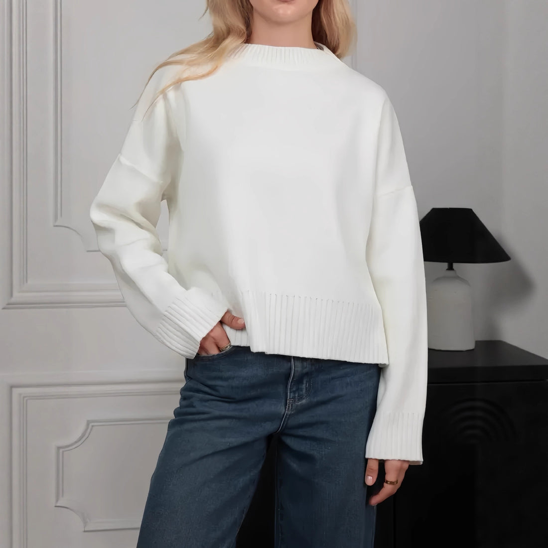 Damen Bequemer Strickpullover mit Rundhalsausschnitt – Mavelle