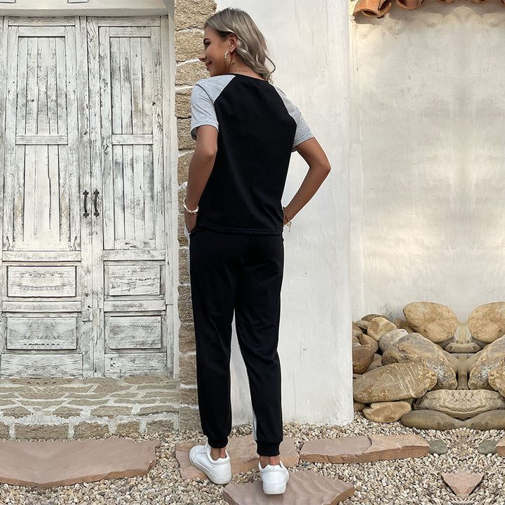 Damen Zweiteiler Freizeit-Set aus Baumwollmix mit Colorblock-Shirt und Jogginghose – Élanora