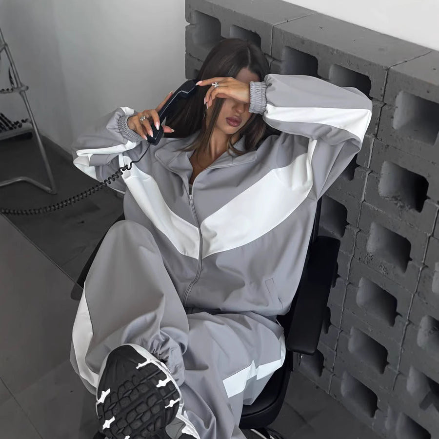 Damen nan sportives Trainingsanzug-Set mit Windbreaker-Jacke und weitem Hosenbein Echo Archiv