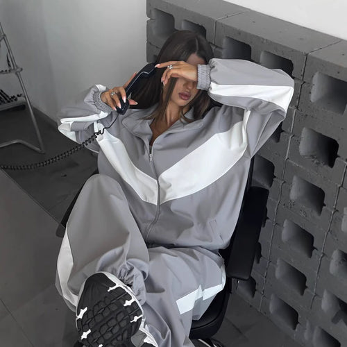 Damen nan sportives Trainingsanzug-Set mit Windbreaker-Jacke und weitem Hosenbein Echo Archiv