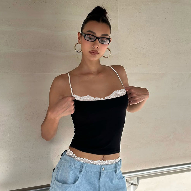 Damen Crop-Top mit zartem Spitzenrand und schmalen Trägern Echo Archiv
