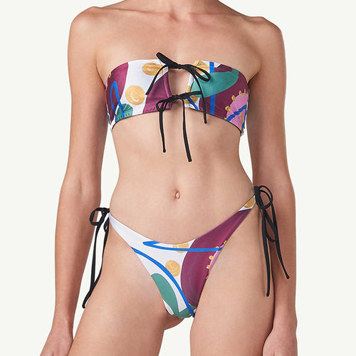 Damen Bandeau-Bikini mit verspieltem Muster und Bindebändern Echo Archiv