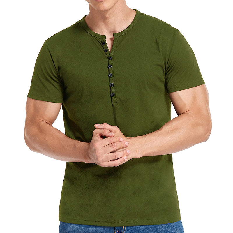 Herren Kurzarm-Henley-Shirt mit stilvollem Knopfverschluss Echoarchiv