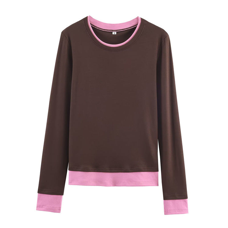 Damen Langarm-Shirt im Lagenlook mit Kontrastbündchen und Rundhalsausschnitt Echo Archiv