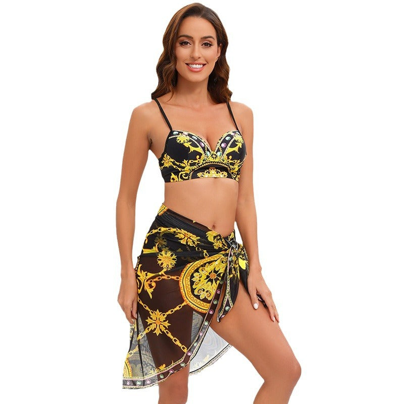 Damen Bikini-Set mit elegantem Mustermix und transparenter Strandtunika Echo Archiv