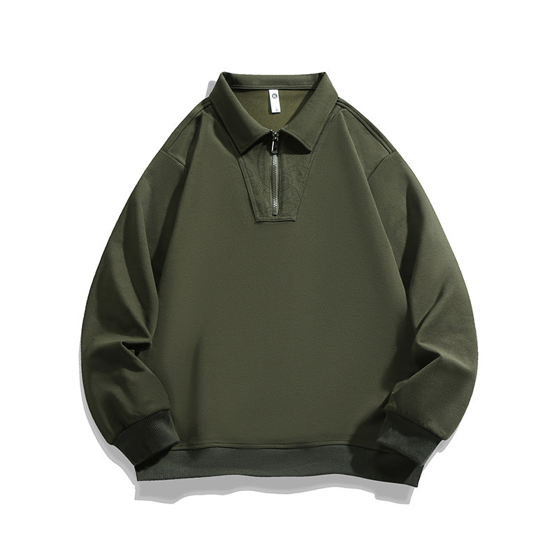 Herren Lockeres Sweatshirt mit Polokragen, halbem Reißverschluss und Paisley-Besatz Echo Archiv