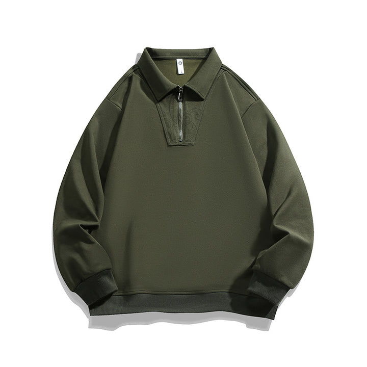 Herren Lockeres Sweatshirt mit Polokragen, halbem Reißverschluss und Paisley-Besatz Echo Archiv