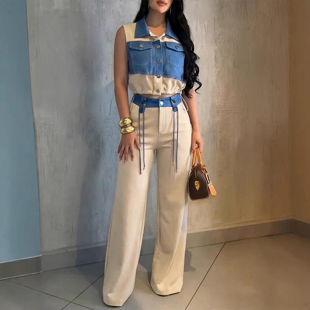 Damen Modischer Overall mit Denim-Design und Stylish-Bund Echo Archiv