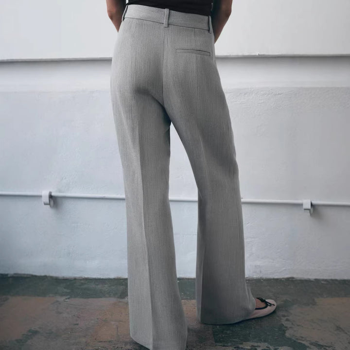 Damen Hochtaillierte weite Stoffhose mit geradem Bein und Seitentaschen Echoarchiv