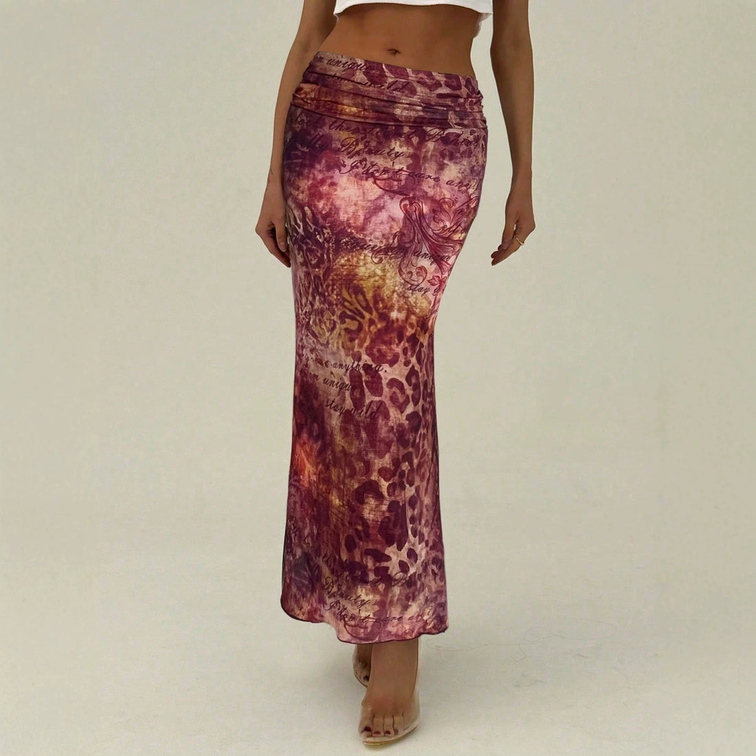 Damen schmaler Maxirock mit gerafftem Bund und Allover-Print – Valéora