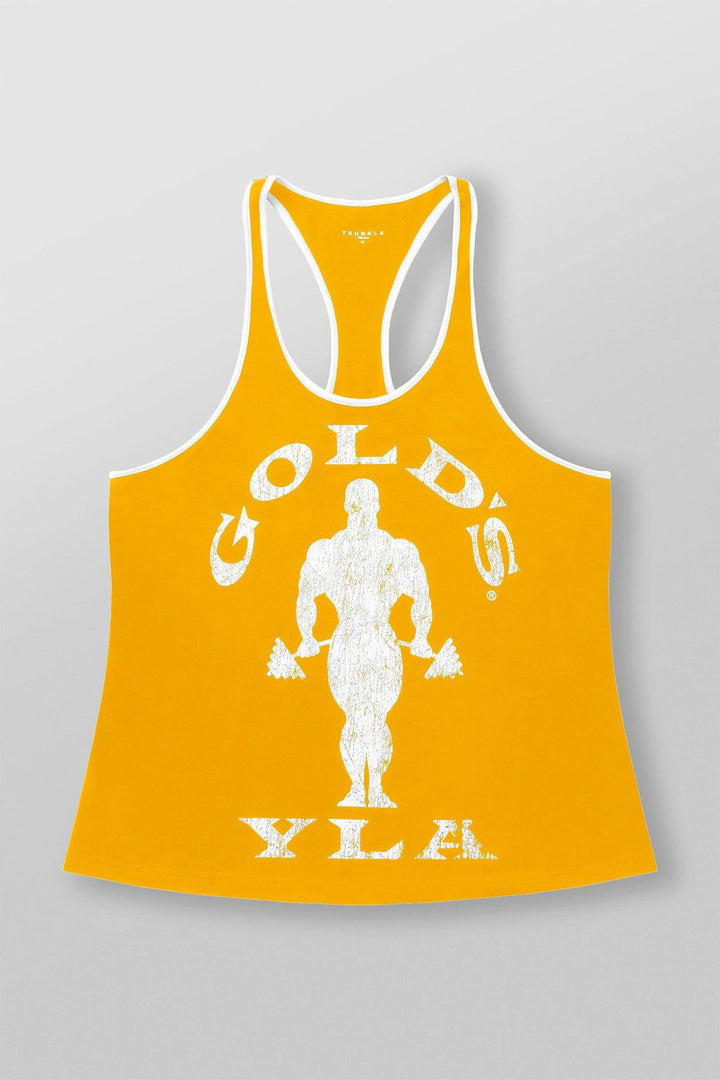 Herren nan athletisches Stringer Tanktop rückenfreier Schnitt mit Kontrastpaspel und Kraftsportmotiv Echo Archiv