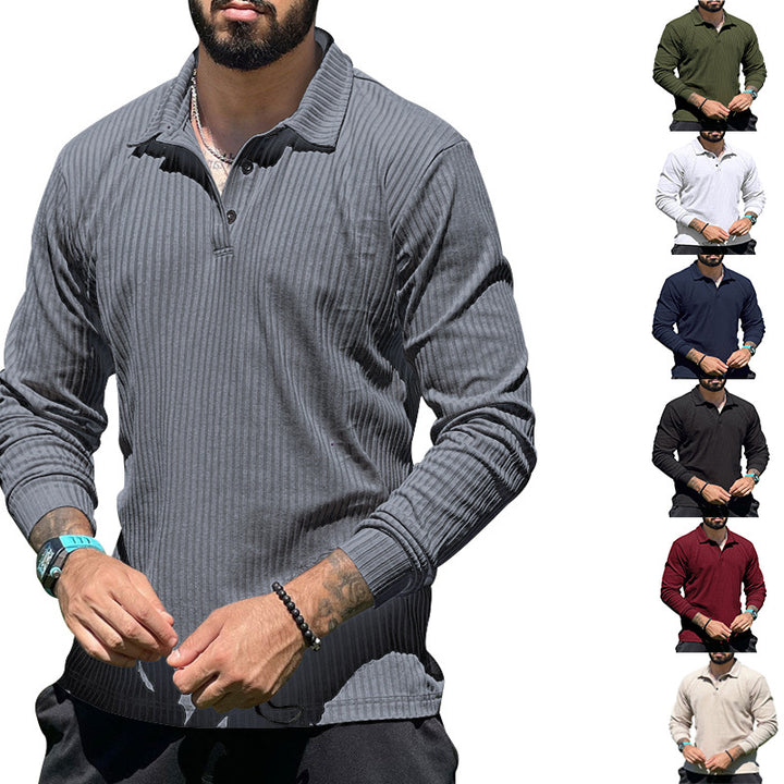 Herren nan geripptes Langarm-Poloshirt mit Henley-Knopfleiste und elastischem Baumwollstretch Echo Archiv