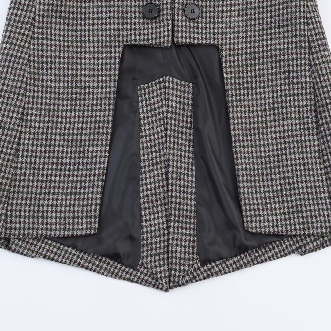 Damen Doppelreihiger Hahnentritt-Blazer mit Cutaway-Saum und Gehschlitz Echo Archiv