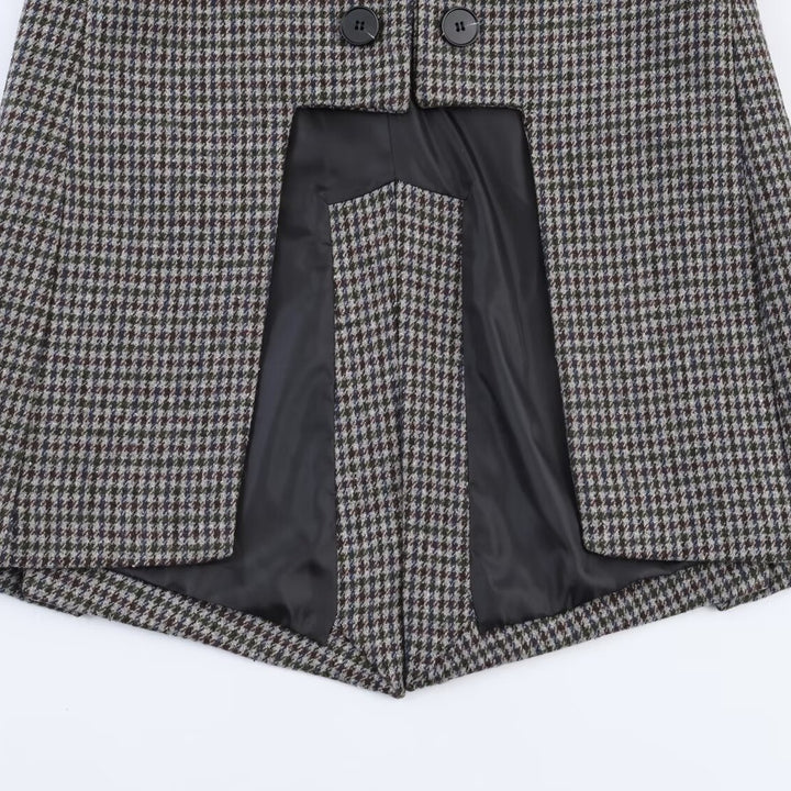 Damen Doppelreihiger Hahnentritt-Blazer mit Cutaway-Saum und Gehschlitz Echo Archiv