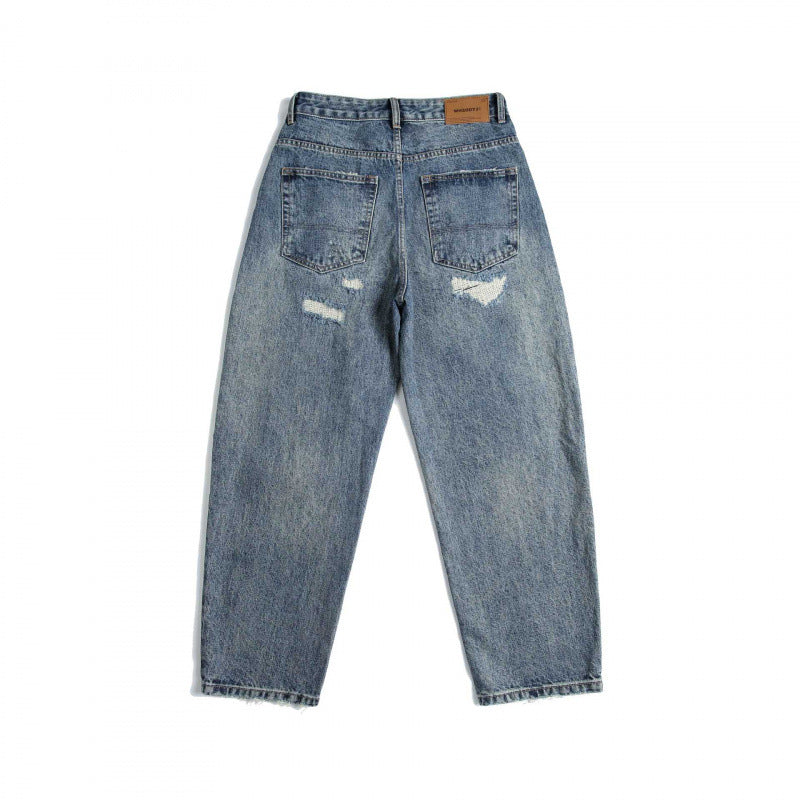 Damen Hochtaillierte Baggy-Jeans mit Rissen und geradem Bein Echo Archiv