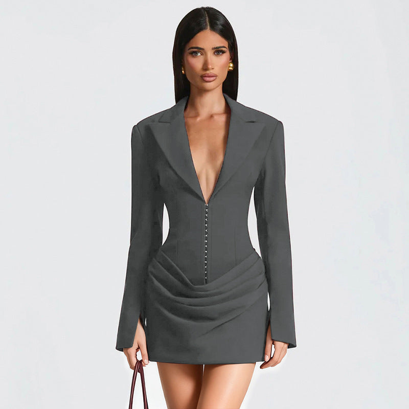 Damen Blazer-Minikleid mit tiefem V-Ausschnitt und eleganter Silhouette Echo Archiv