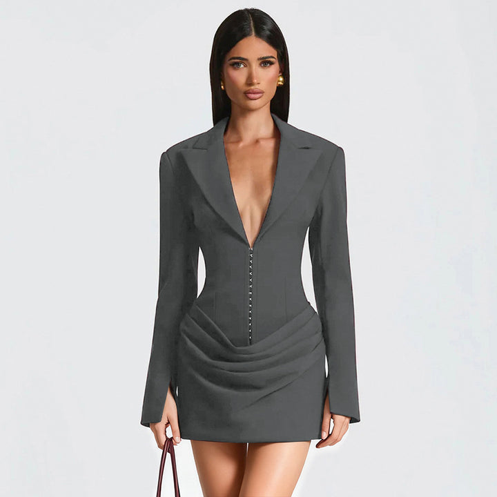 Damen Blazer-Minikleid mit tiefem V-Ausschnitt und eleganter Silhouette Echo Archiv