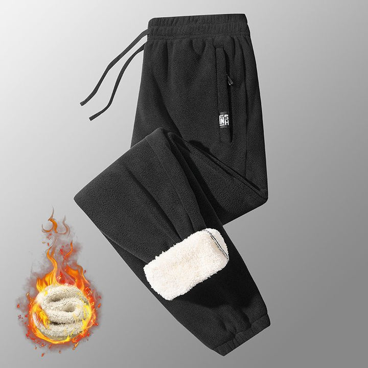 Herren wärmende Mikrofleece-Hosen mit vollständiger Sherpa-Fütterung, elastischem Komfortbund und Reißverschlusstaschen – Sorevano