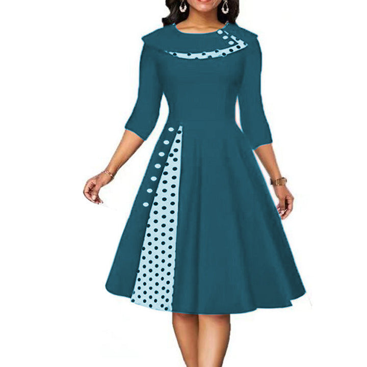 Damen Vintage Elegantes Kleid mit einzigartigem Polka-Dot-Design und ausgestelltem Rock – Élara