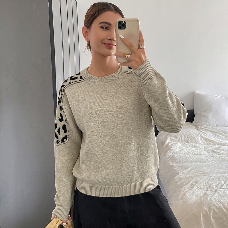 Damen Oversize Strickpullover mit Leo-Jacquard-Schultereinsätzen Echoarchiv