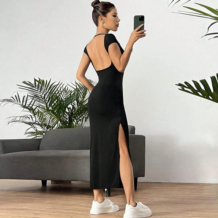 Damen figurbetontes Maxikleid mit seitlichem Schlitz und modernen Kurzärmeln Echo Archiv