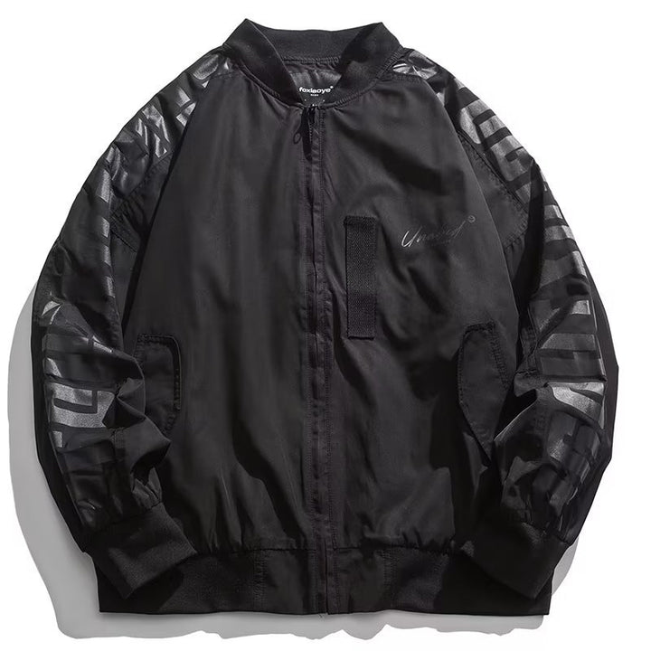 Unisex Leichte Oversize-Bomberjacke aus Nylon mit reflektierenden Ärmeln und Rippbündchen Echoarchiv