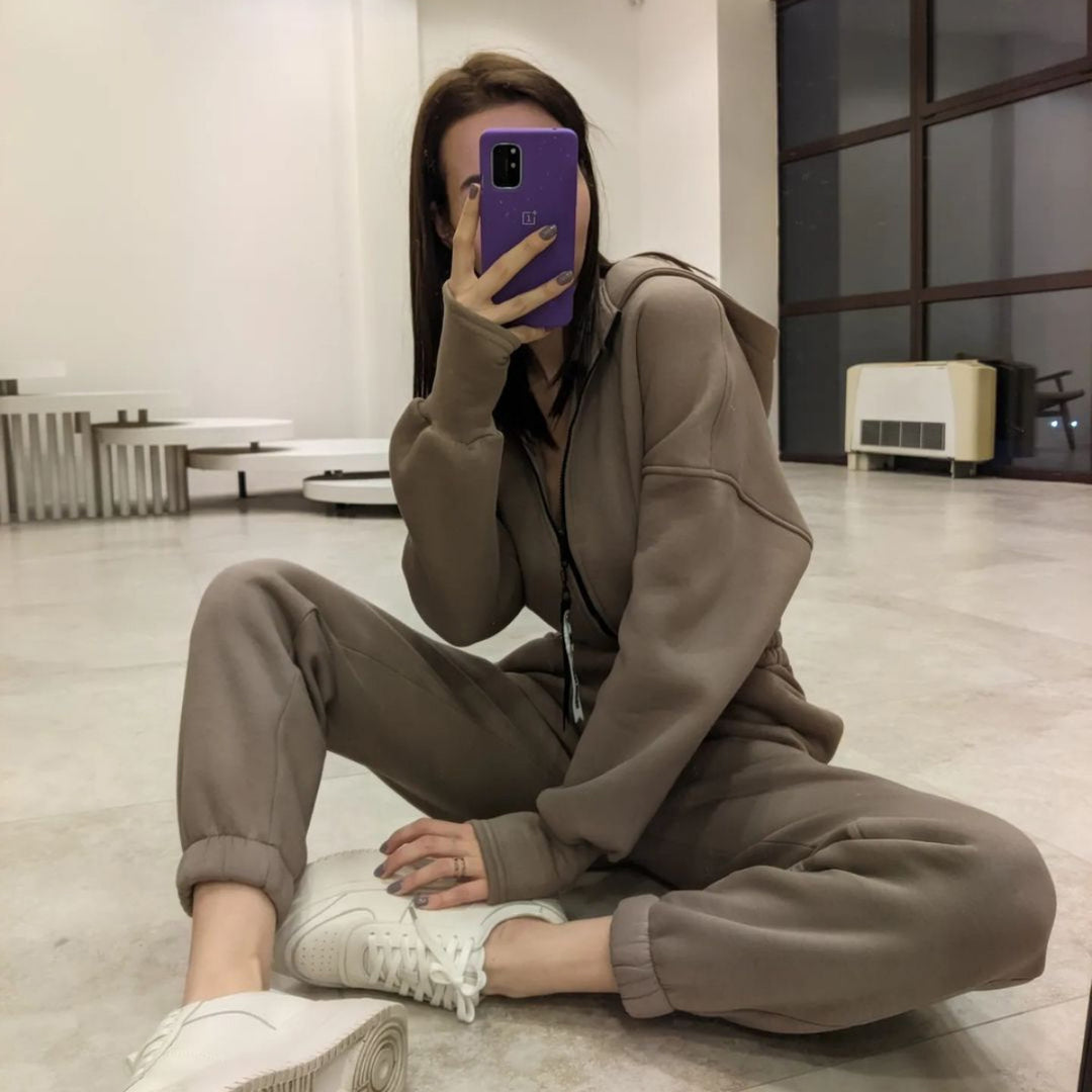 Damen nan kurzes Halbzip-Loungewear-Set mit elastischem Taillenbund und oversized Schnitt Echo Archiv