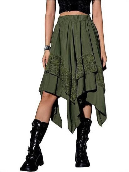 Damen Boho Maxi-Rock mit asymmetrischem Saum und Spitzenverzierungen Echo Archiv