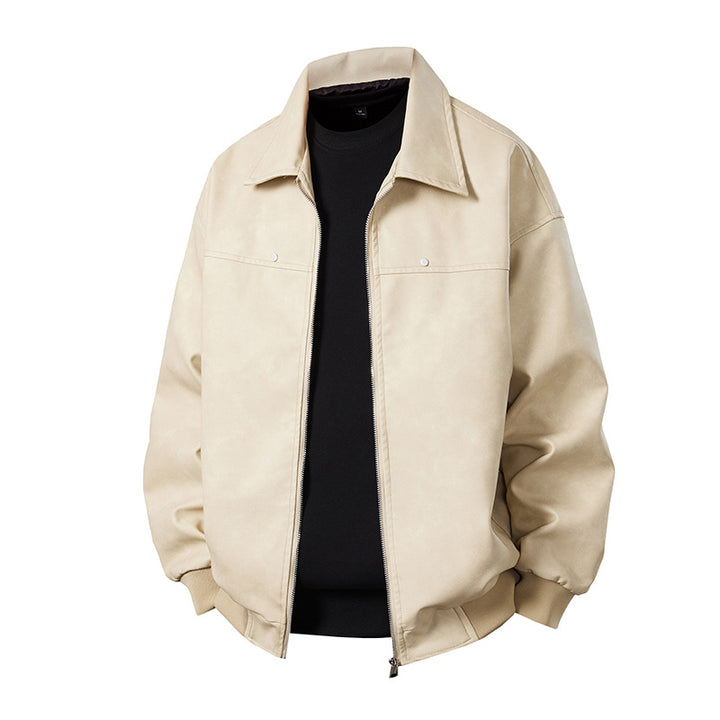 Herren Boxy-Suede-Überhemdjacke mit glatter Veloursleder‑Optik, verdecktem Reißverschluss & elastischen Bündchen Echoarchiv