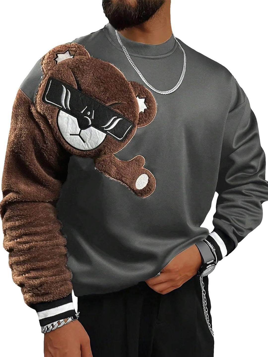 Herren Sweatshirt mit plüschiger Bärenapplikation Echoarchiv