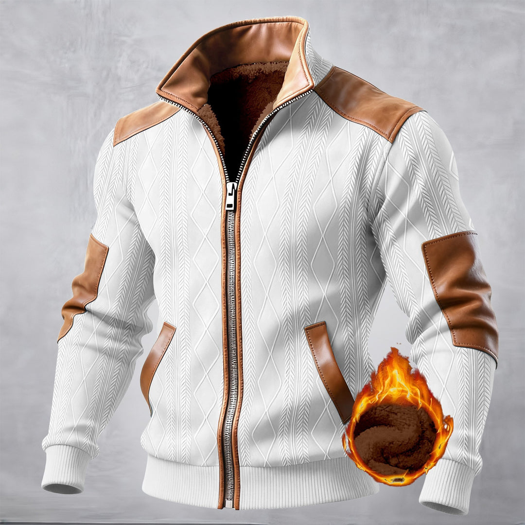 Herren stilvolle Kunstlederjacke mit diagonalem Muster und warmem Innenfutter Echoarchiv