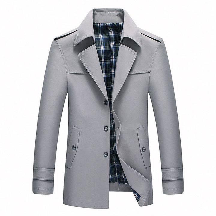 Herren Moderner Kurzmantel im Trenchcoat‑Look mit karierter Innenfütterung und Schulterklappen Echoarchiv