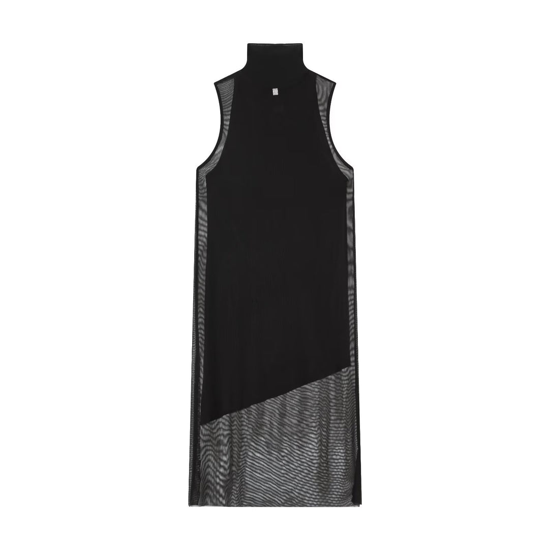 Damen Langarm Kleid aus transparentem Mesh-Material mit Stehkragen Echo Archiv