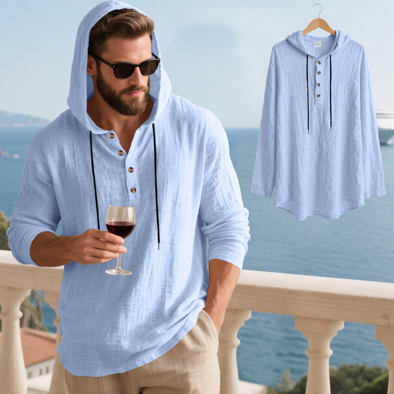 Herren lässiges Kapuzenshirt aus weichem Baumwollmix mit Knopfleiste und praktischen Taschen Echoarchiv