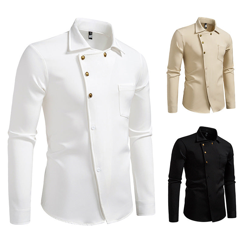 Herren elegantes Hemd mit asymmetrischem Schnitt und goldenen Knöpfen Echoarchiv