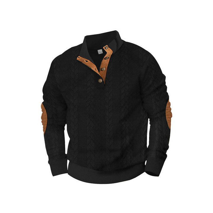 Herren Strickpullover mit modischem Stehkragen und kontrastierenden Knopfdetails Echoarchiv