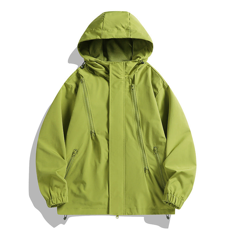 Herren wasserabweisende Kapuzenjacke mit diagonalen Reißverschlüssen und verstellbarem Saum – Taviero