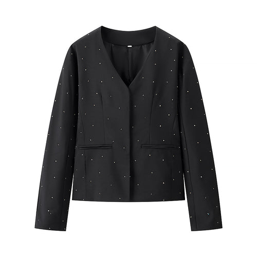 Damen nan elegant taillierter Blazer ohne Kragen mit Ziersteinbesatz Echo Archiv