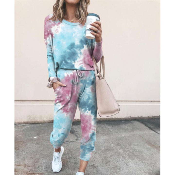 Damen Lässiger Tie-Dye Lounge-Jumpsuit mit Kordelzug und Eingrifftaschen – Solévia