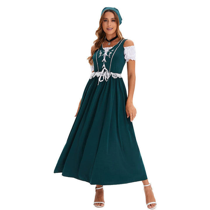Damen nan langes Trachtenkleid im Dirndlstil mit Corsage-Schnürung und Spitzenbund Echo Archiv