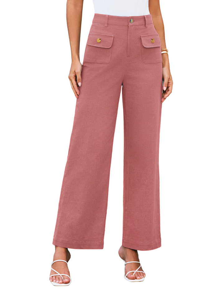 Hochtaillierte Damen-Trousers mit weitem Bein und Knopfklappen-Pattentaschen – Avélisse
