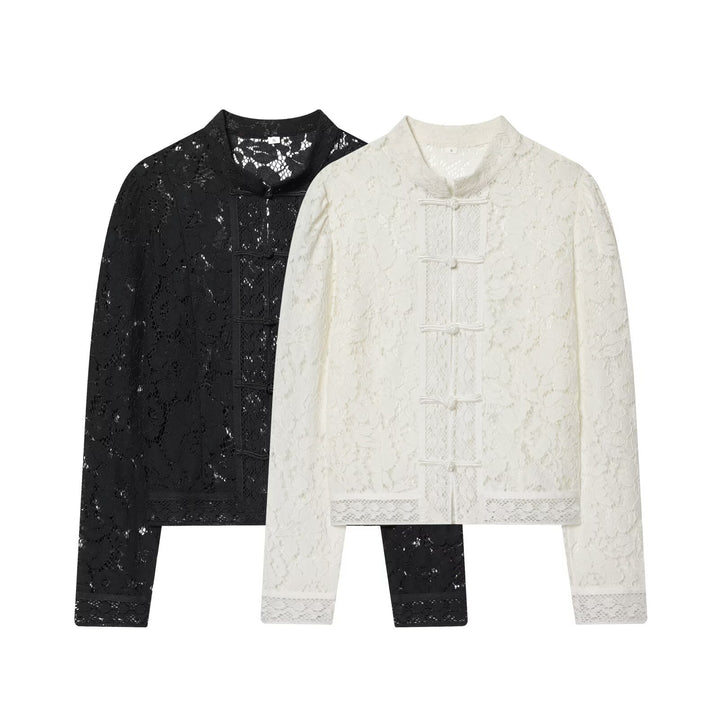 Damen Spitzenjacke mit Stehkragen und chinesischen Knotenverschlüssen Echo Archiv